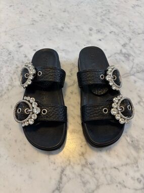 Karl Lagerfeld Barlow Black Jeweled Double-Buckle Slide Sandals -9